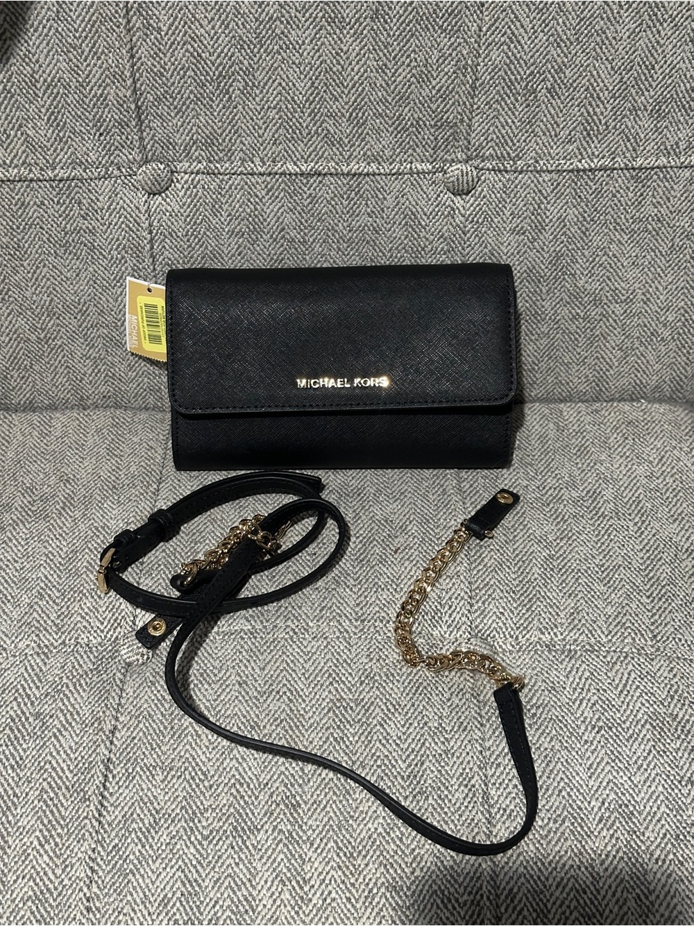 Michael Kors Black and Gold Leather Crossbody Wallet